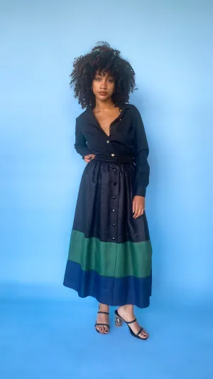 1980s Oscar de la Renta Black Midi Skirt, sz. XS