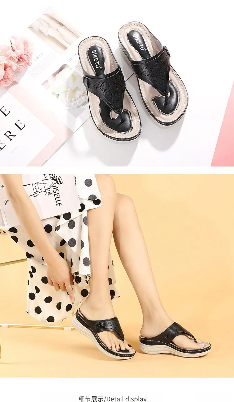 2021 Flip-toe Hollow Women's Wedge Heel Comfortable Sandals