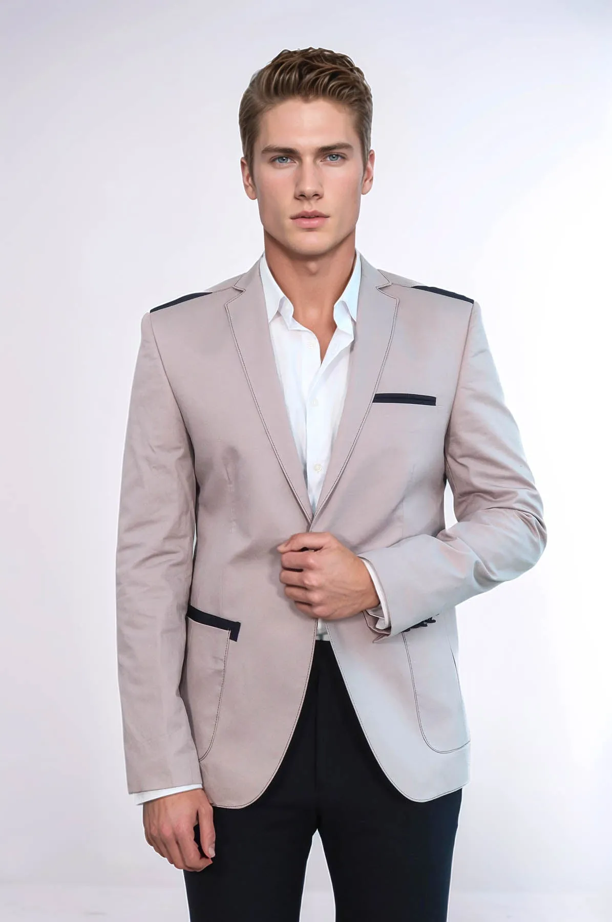 3 pocket Single Button Cotton Shoulder Stitched Light pink Jacket-Wessi