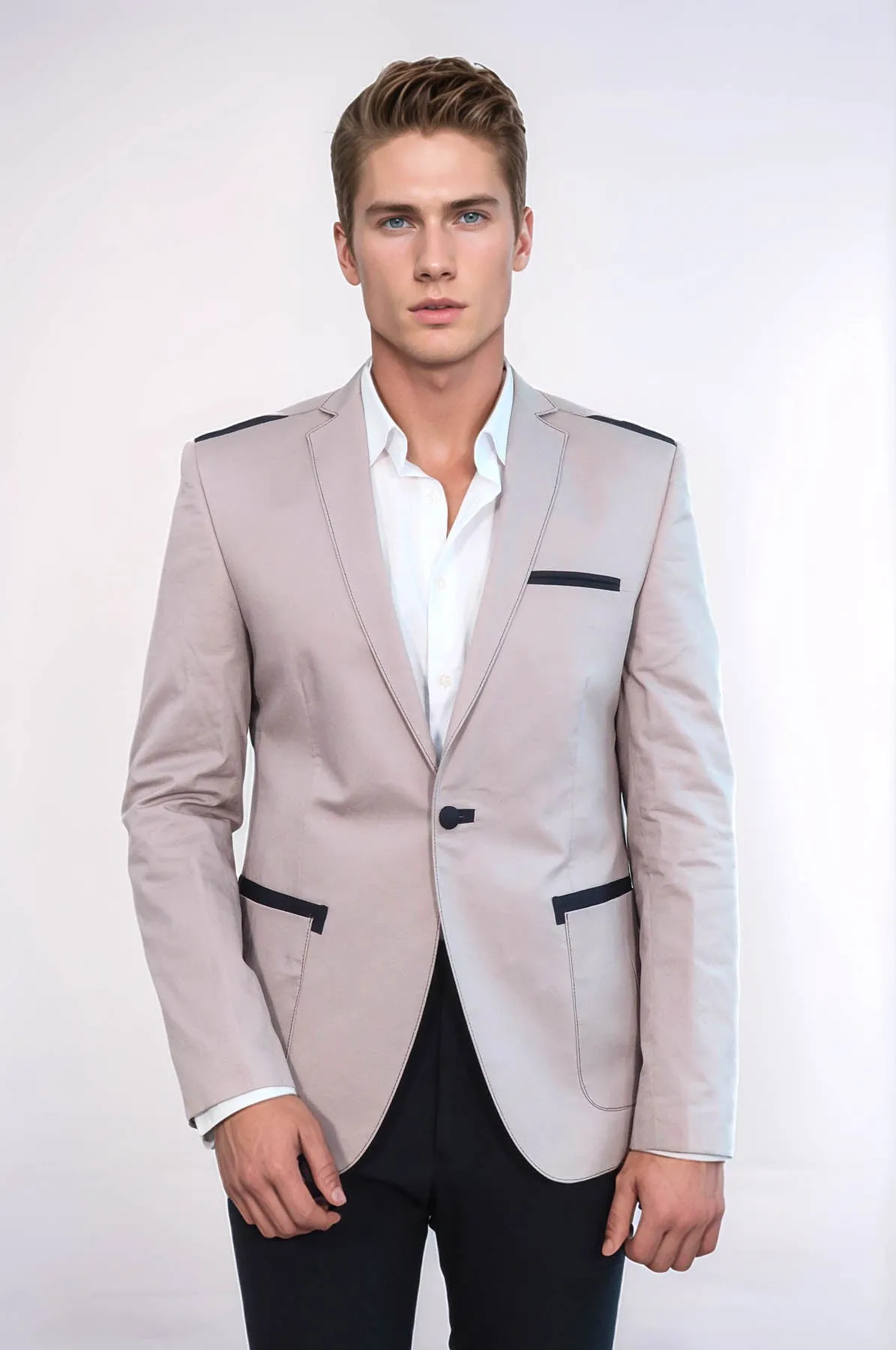 3 pocket Single Button Cotton Shoulder Stitched Light pink Jacket-Wessi