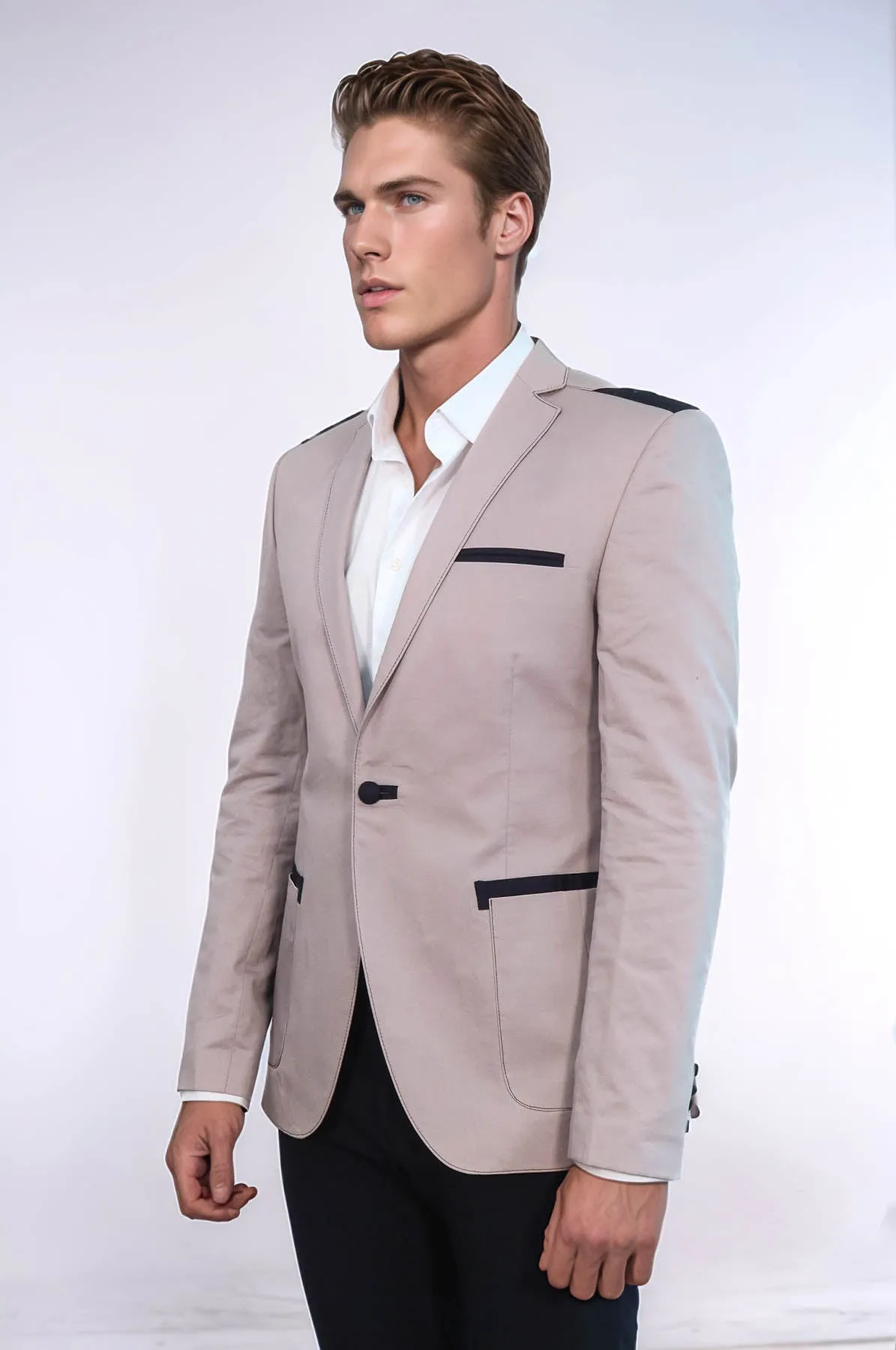 3 pocket Single Button Cotton Shoulder Stitched Light pink Jacket-Wessi