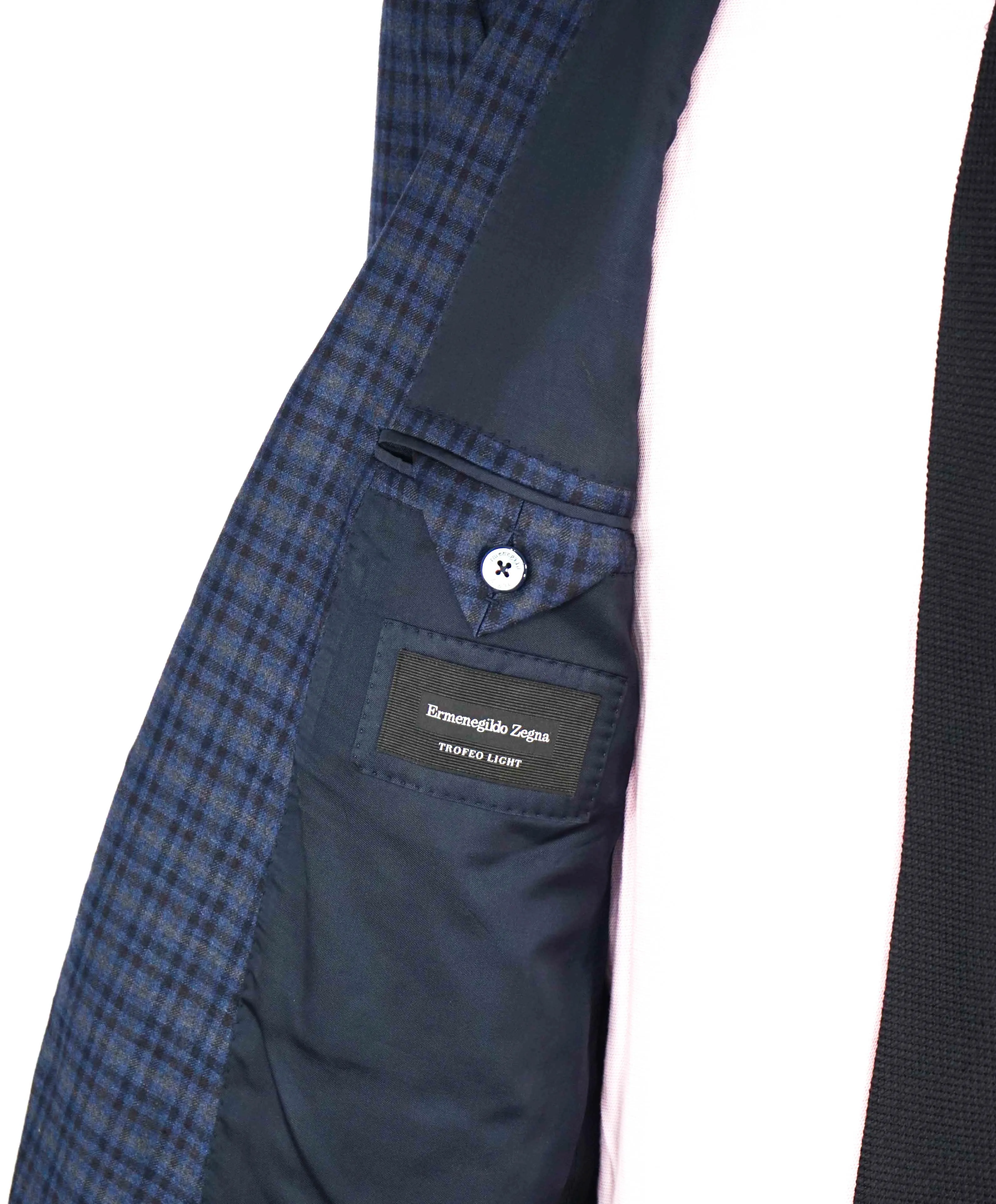 $3,290 ERMENEGILDO ZEGNA- “TORFEO LIGHT”  Blue Check Plaid Blazer- 42R