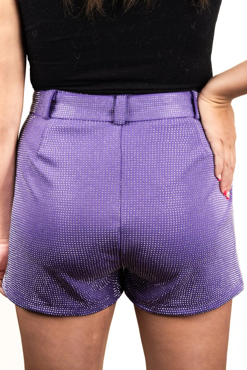 75% OFF DEAL DROP! Saturday Shimmer Purple Crystal Belted Shorts