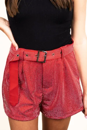 75% OFF DEAL DROP! Saturday Shimmer Red Crystal Belted Shorts