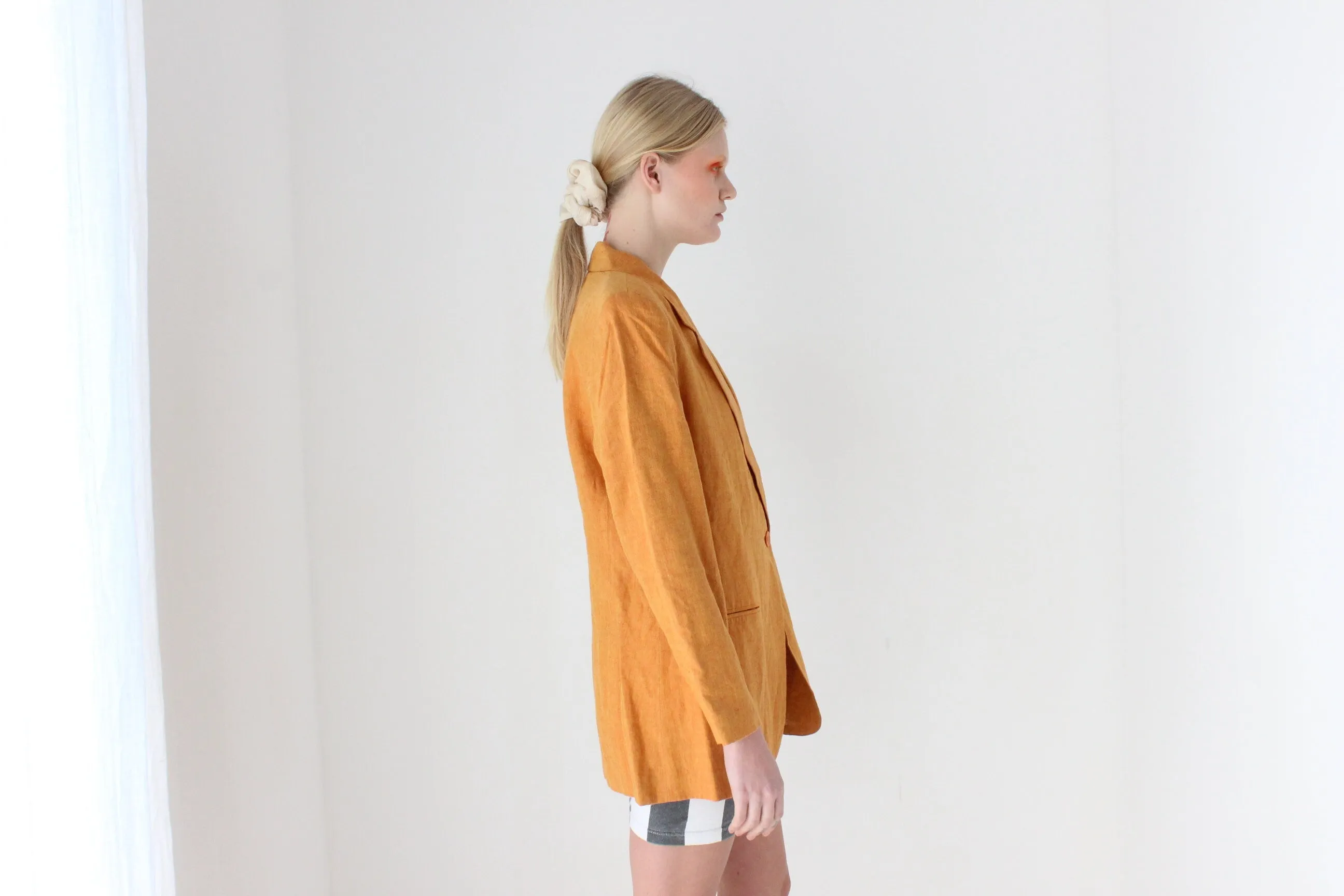 90s {Pure Linen} Apricot Single Button Fitted Suit Blazer