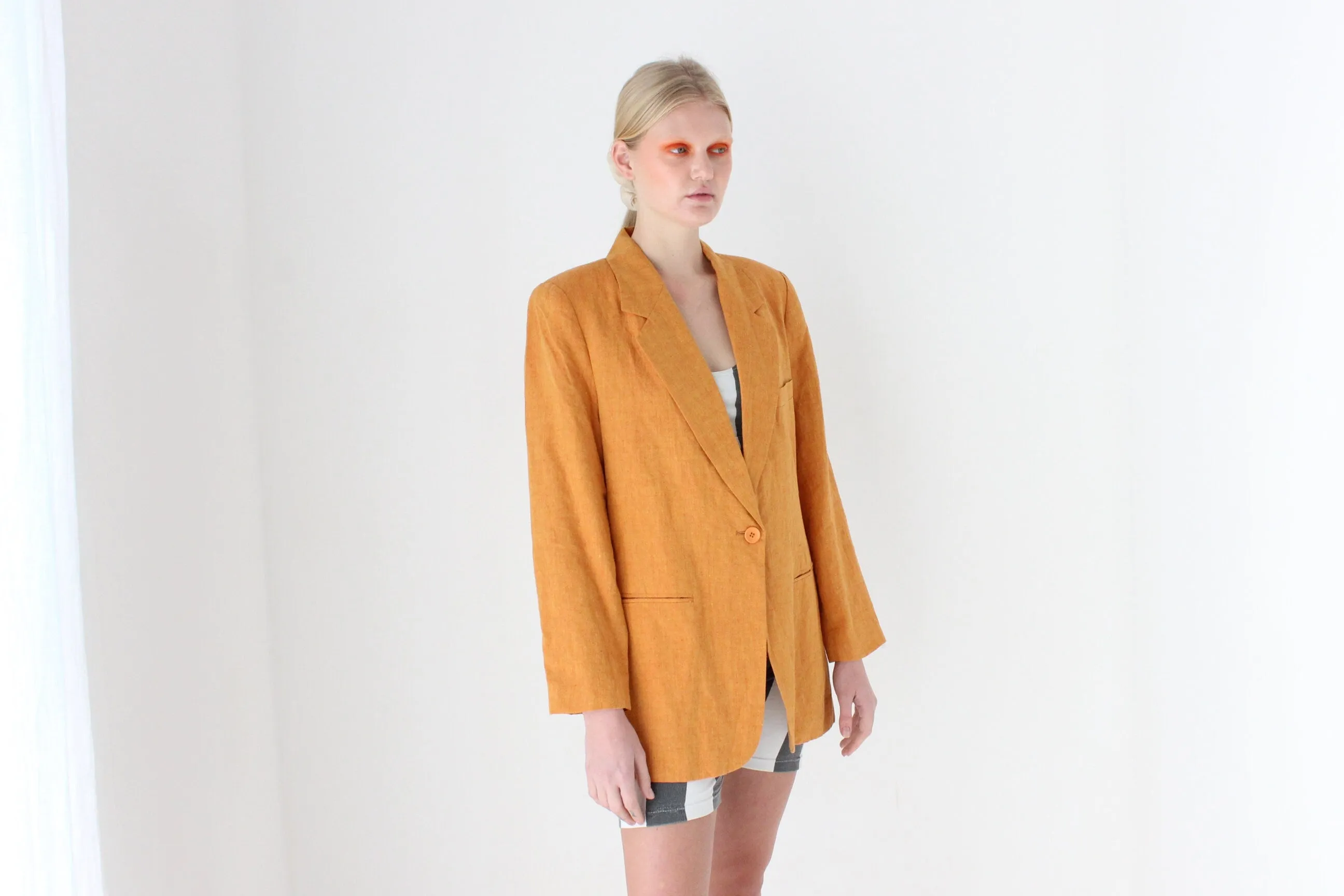 90s {Pure Linen} Apricot Single Button Fitted Suit Blazer