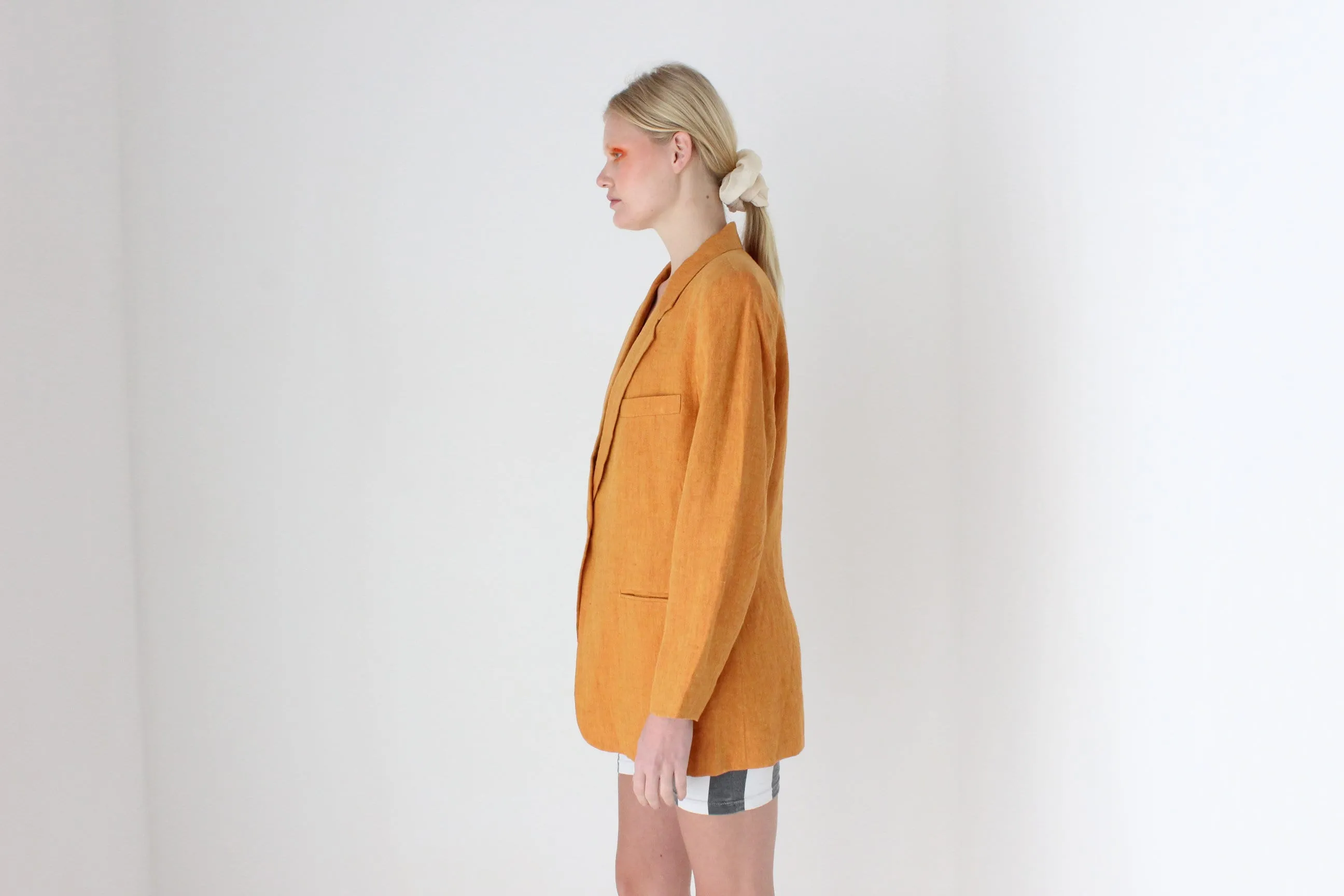 90s {Pure Linen} Apricot Single Button Fitted Suit Blazer