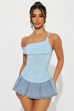 Adia Ruched Off Shoulder Top - Blue