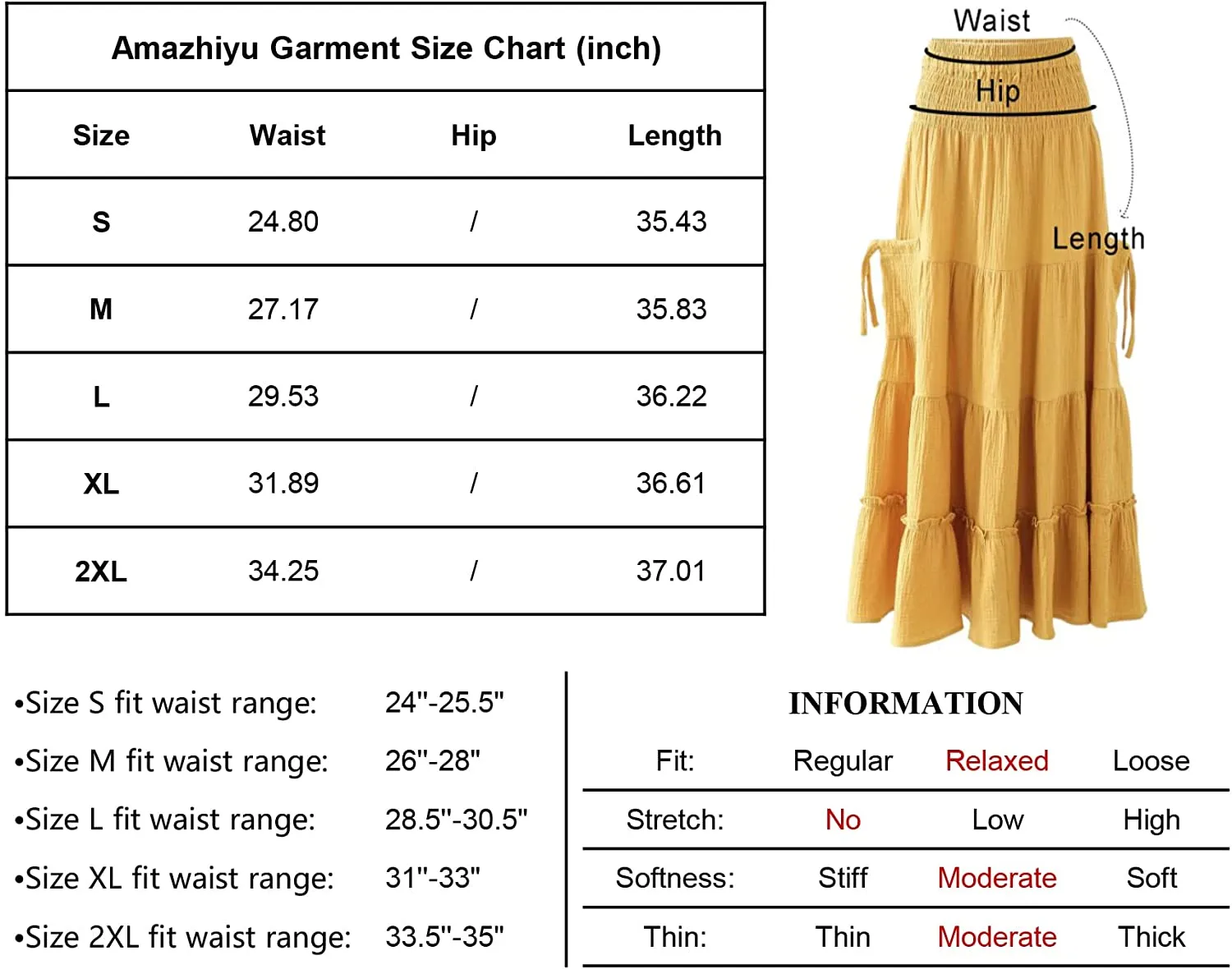 Amazhiyu Womens Maxi Boho SkirtSummer Flowy Renaissance Skirt