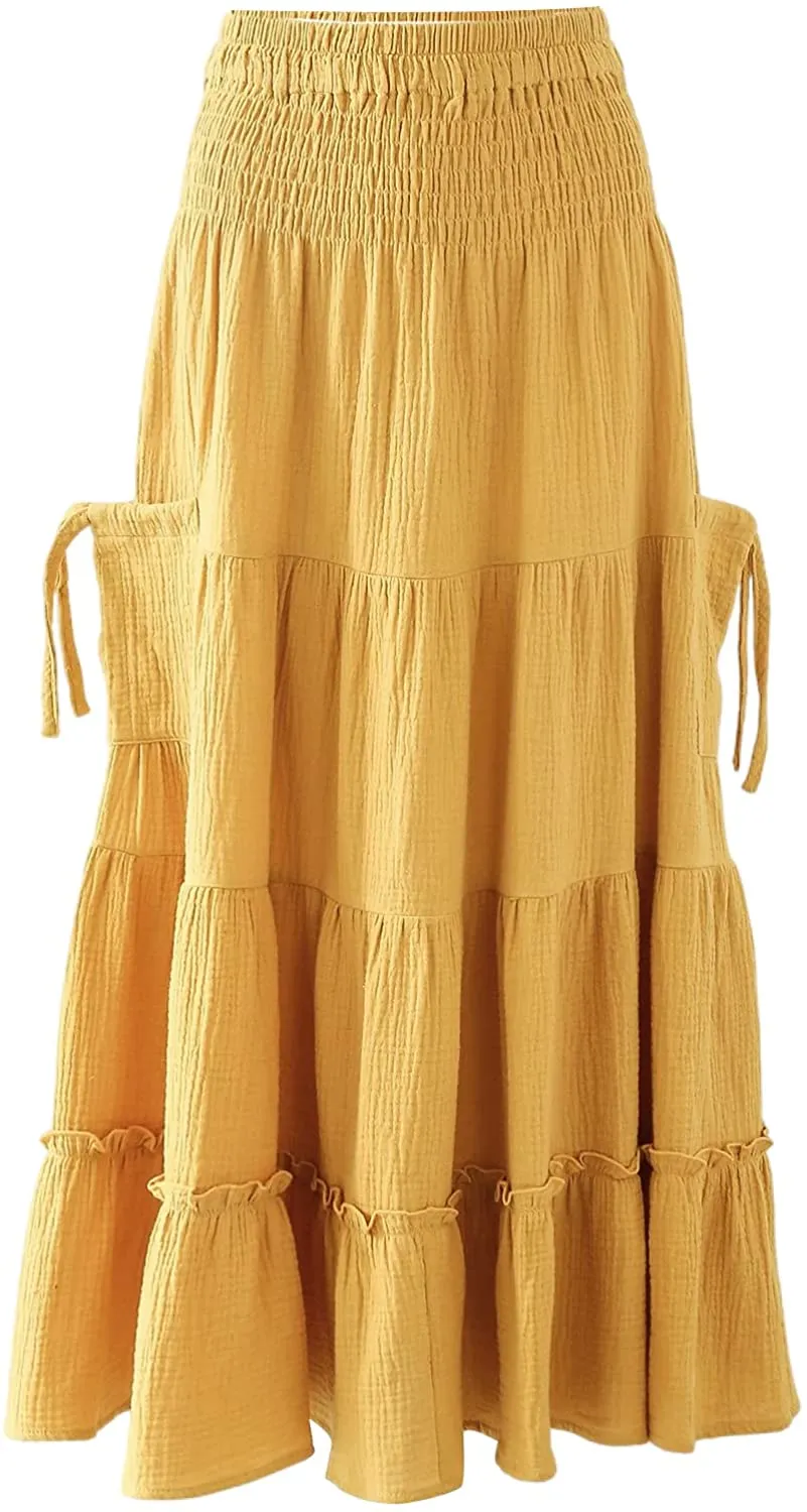 Amazhiyu Womens Maxi Boho SkirtSummer Flowy Renaissance Skirt
