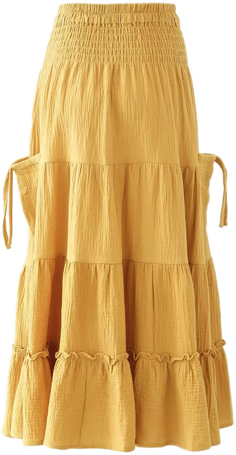 Amazhiyu Womens Maxi Boho SkirtSummer Flowy Renaissance Skirt
