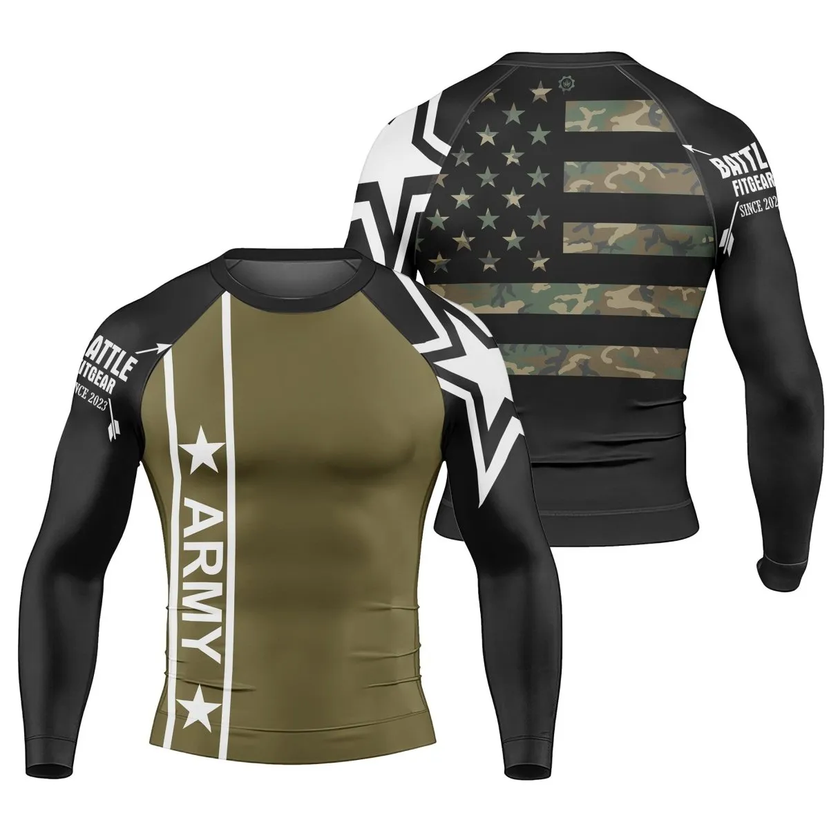 Army Camo Flag Long Sleeve Rash Guard