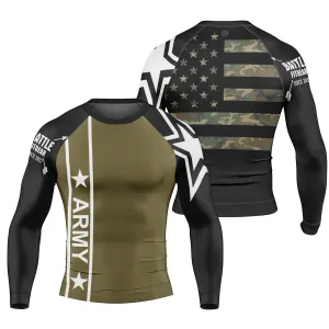 Army Camo Flag Long Sleeve Rash Guard