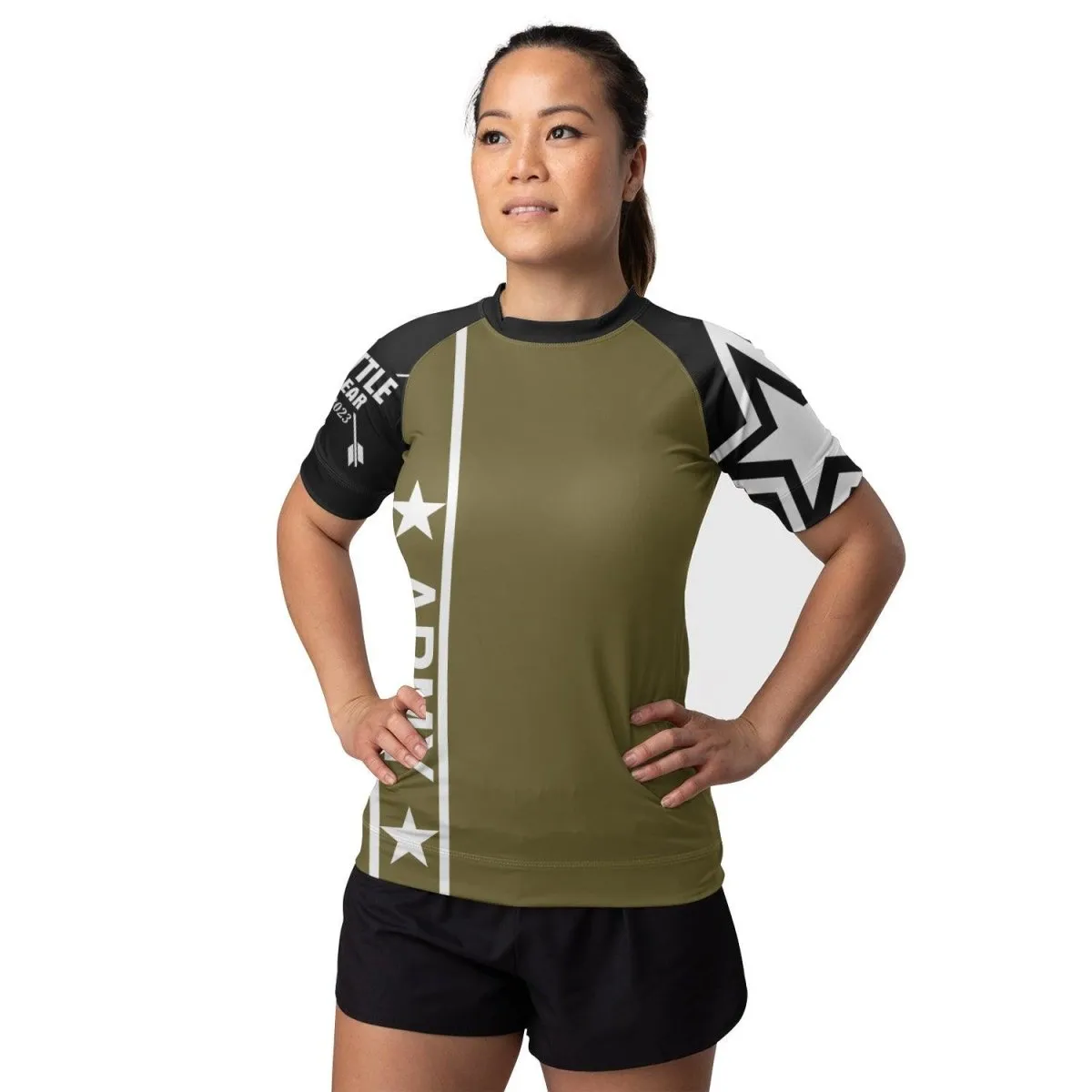 Army Camo Flag Women's Short Sleeve Rash Guard