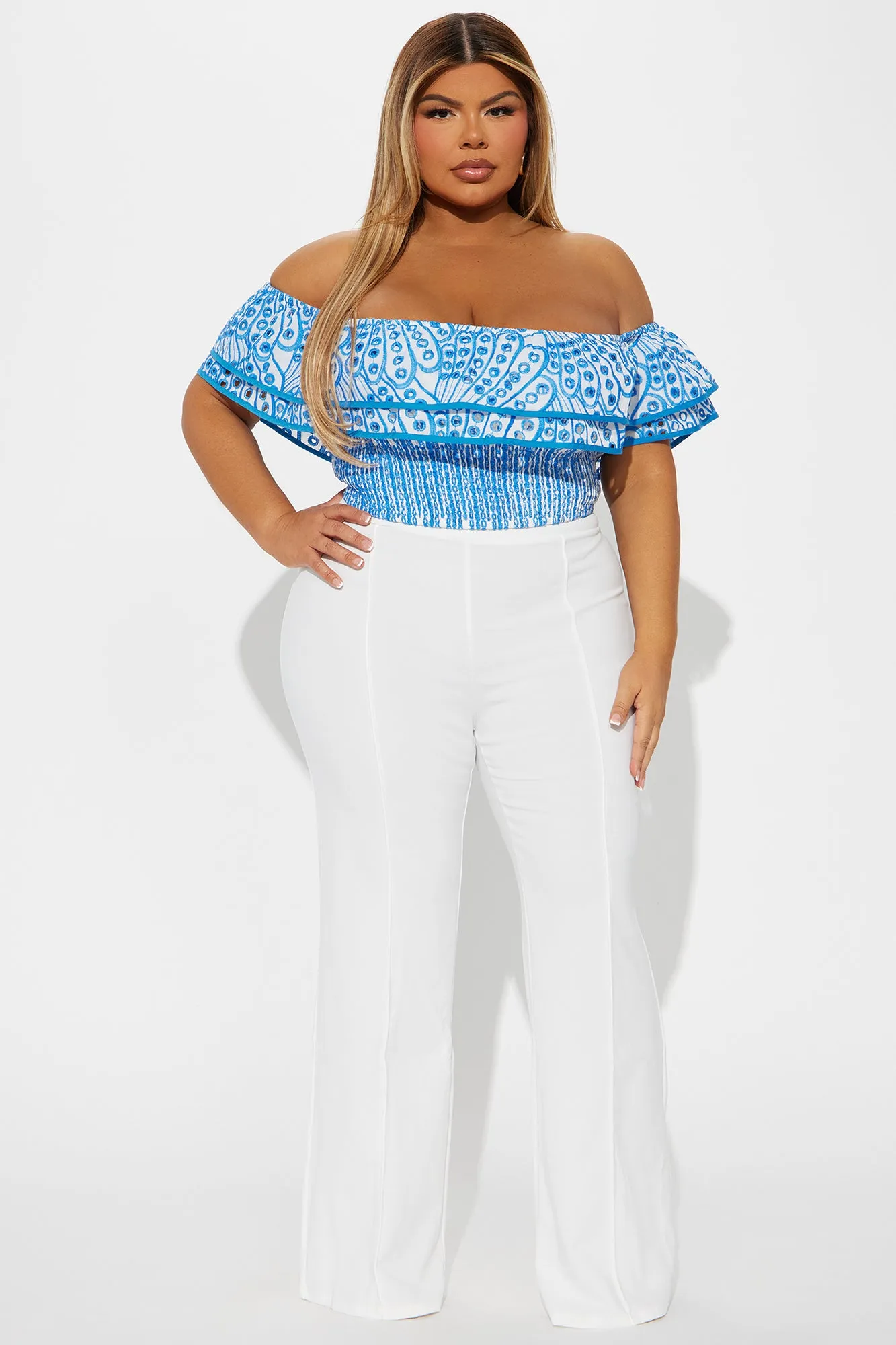 Baecation Off Shoulder Top - Blue/combo