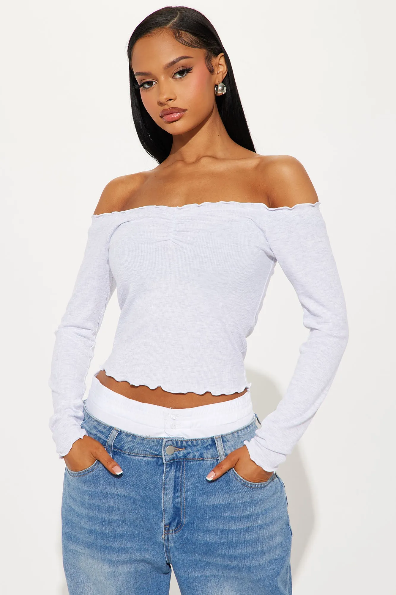 Becca Off Shoulder Top - Heather Grey