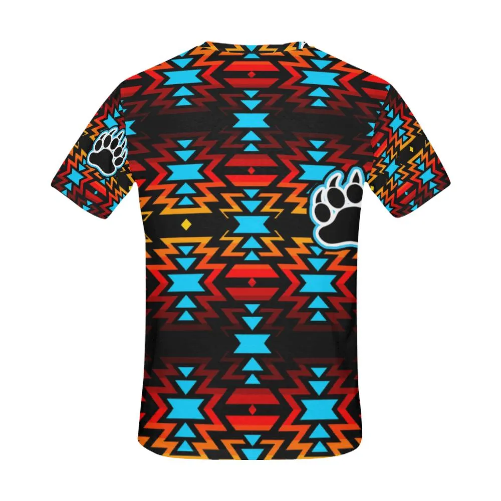 Big Pattern Fire Colors and Sky Bear Paw T-Shirt for Men (USA Size) (