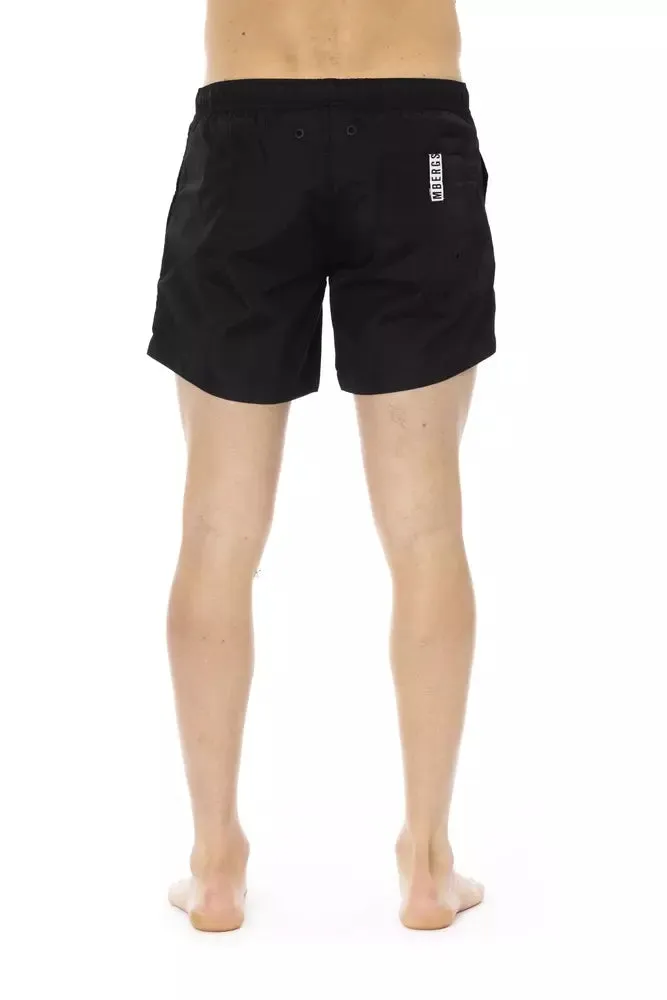 Bikkembergs Sleek Black Swim Shorts with Sporty Tape Detail