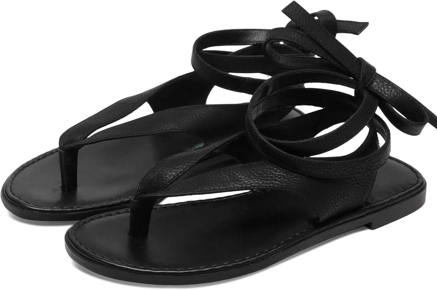 Black Ankle Strappy Thong Sandals for Women Cute Suede Flat Sandals Ladies Summer Dressy Beach Flip Flops Sandals