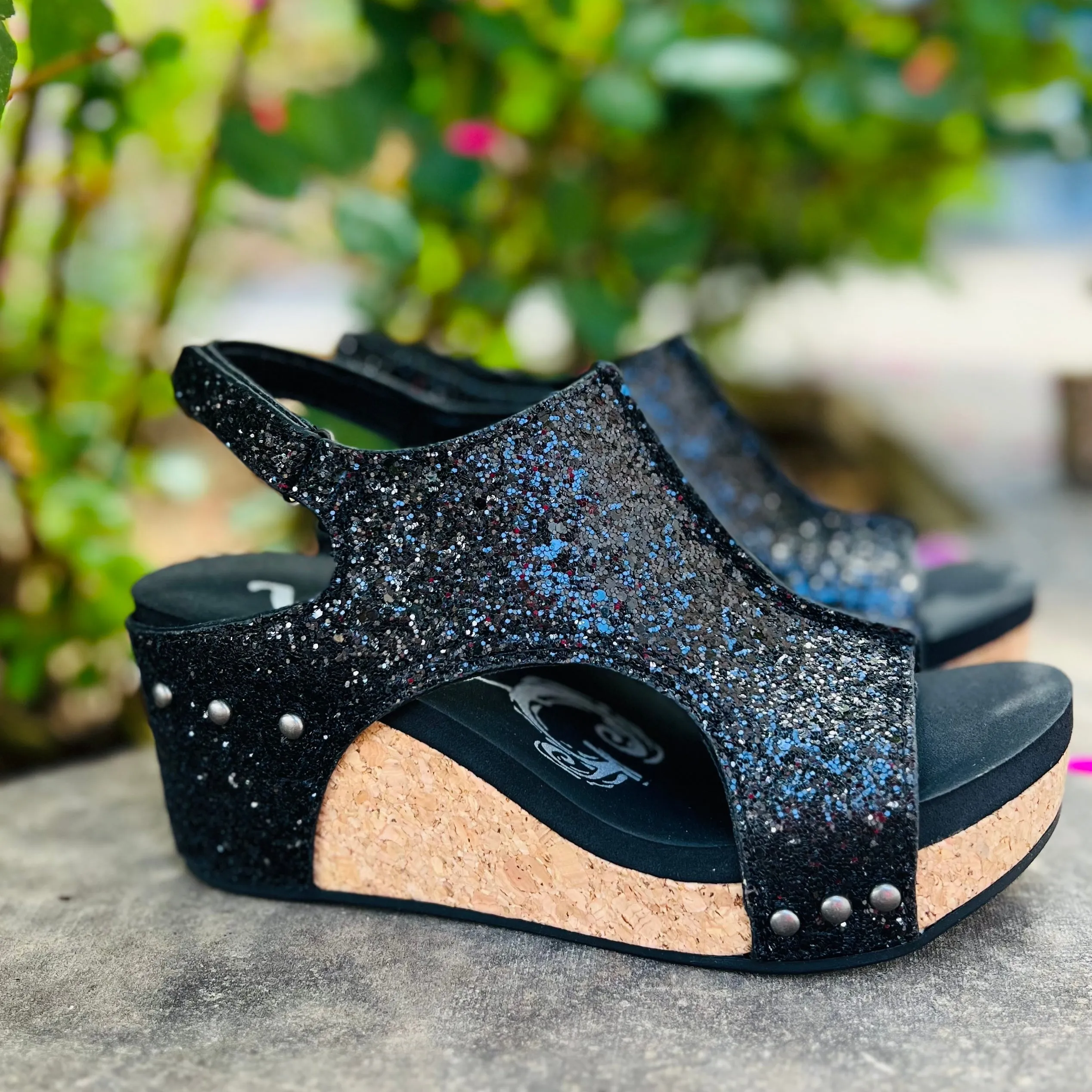 Black Glittered Comfort Wedges*