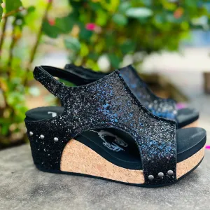 Black Glittered Comfort Wedges*