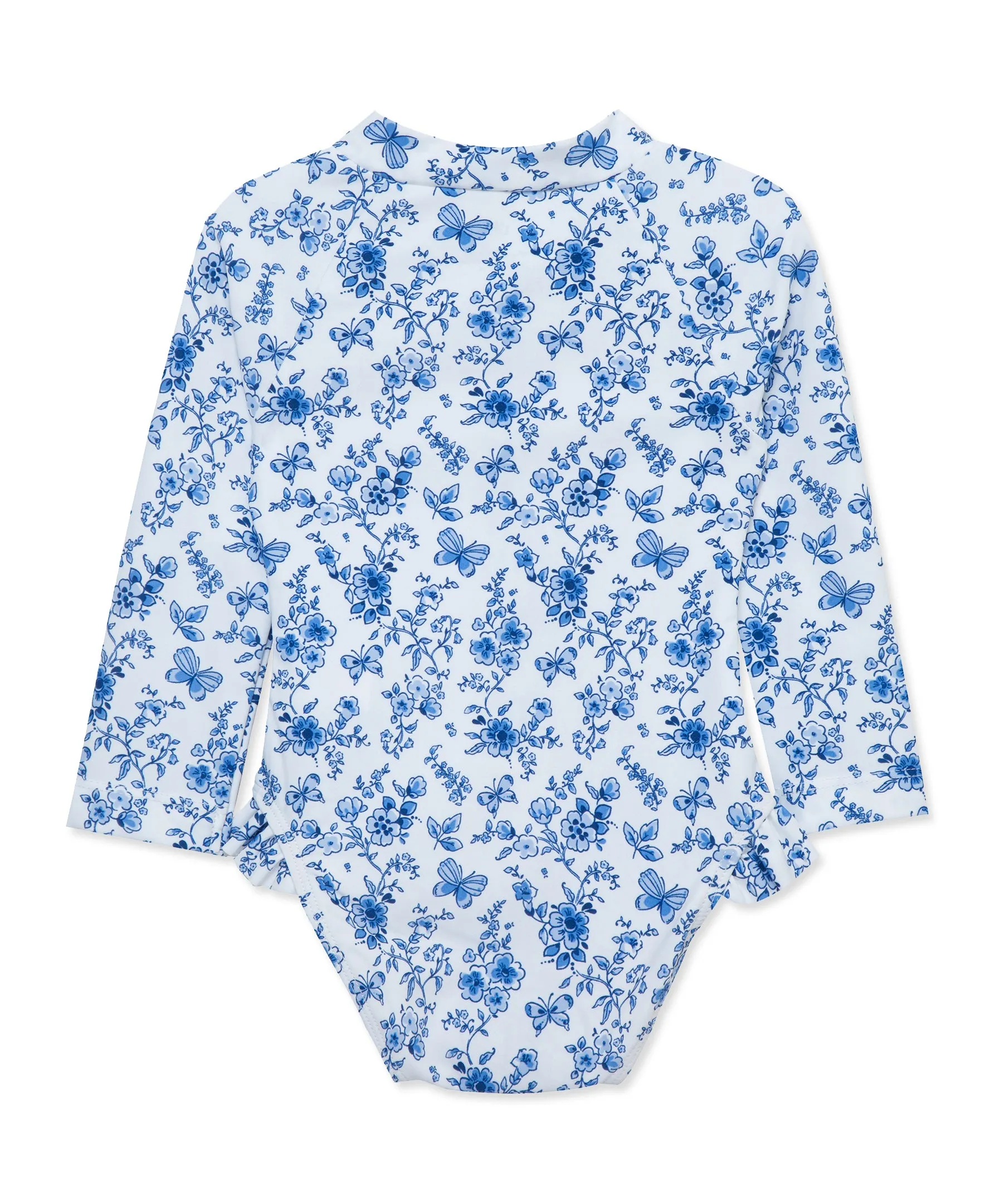 Blue Floral One-Piece Rashguard Swimsuit (2T-4T)