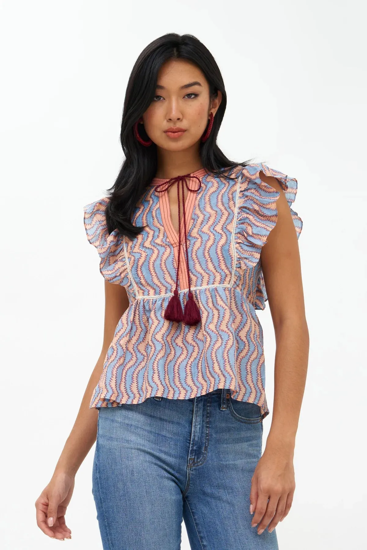Blue Sierra Flirty Tie Short Sleeve Top