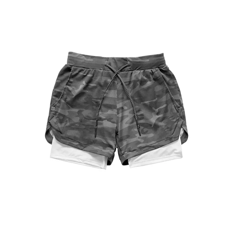 Camo Running Shorts Men 2 In 1 Double-deck Quick Dry