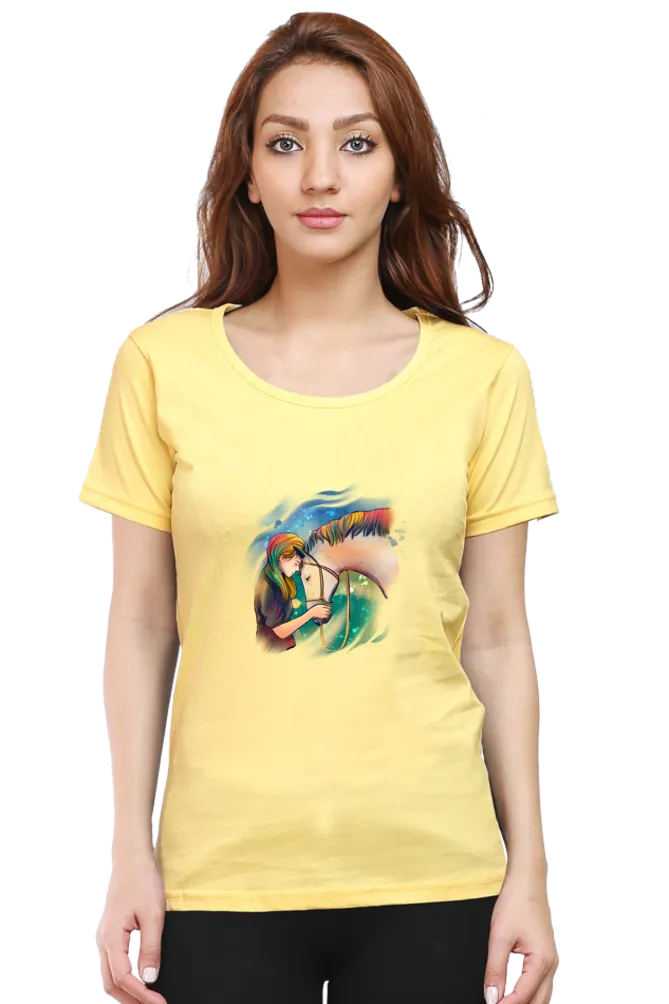 Colorful Horse Printed Scoop Neck T-shirt for women
