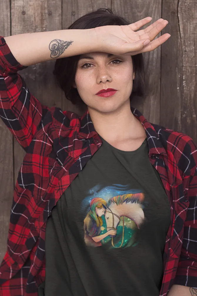 Colorful Horse Printed Scoop Neck T-shirt for women