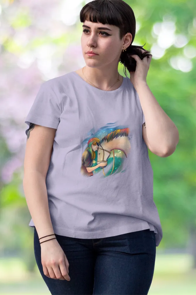 Colorful Horse Printed Scoop Neck T-shirt for women