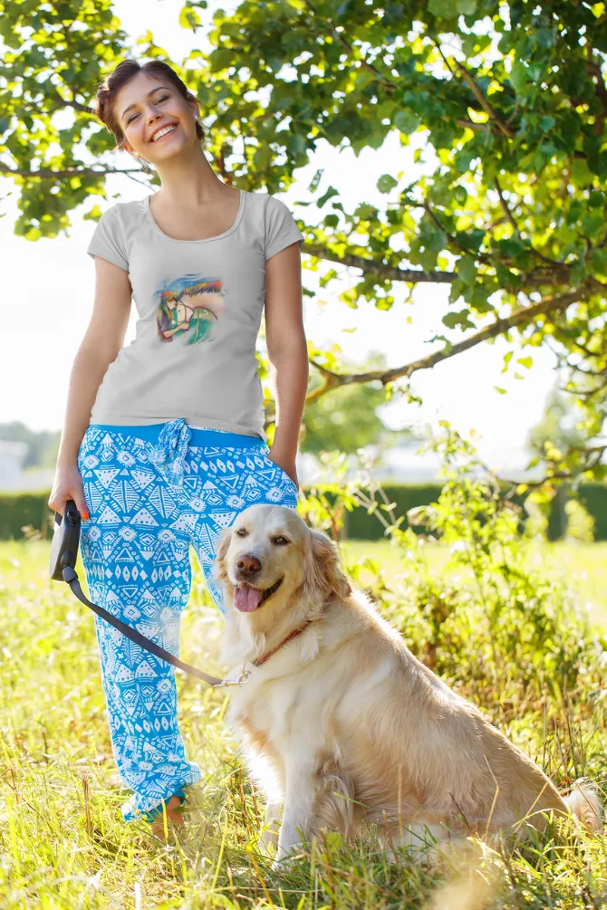 Colorful Horse Printed Scoop Neck T-shirt for women