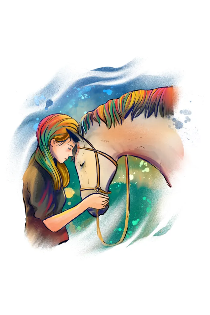 Colorful Horse Printed Scoop Neck T-shirt for women