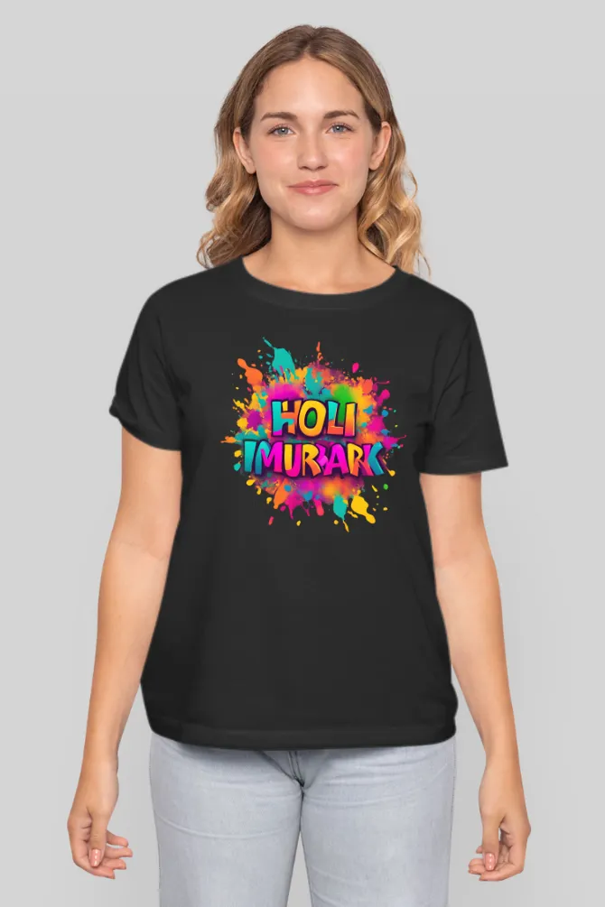 Colourful Holi Mubarak T-shirt for women