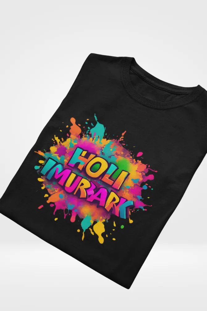 Colourful Holi Mubarak T-shirt for women
