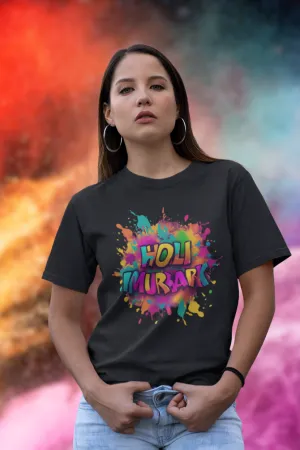 Colourful Holi Mubarak T-shirt for women