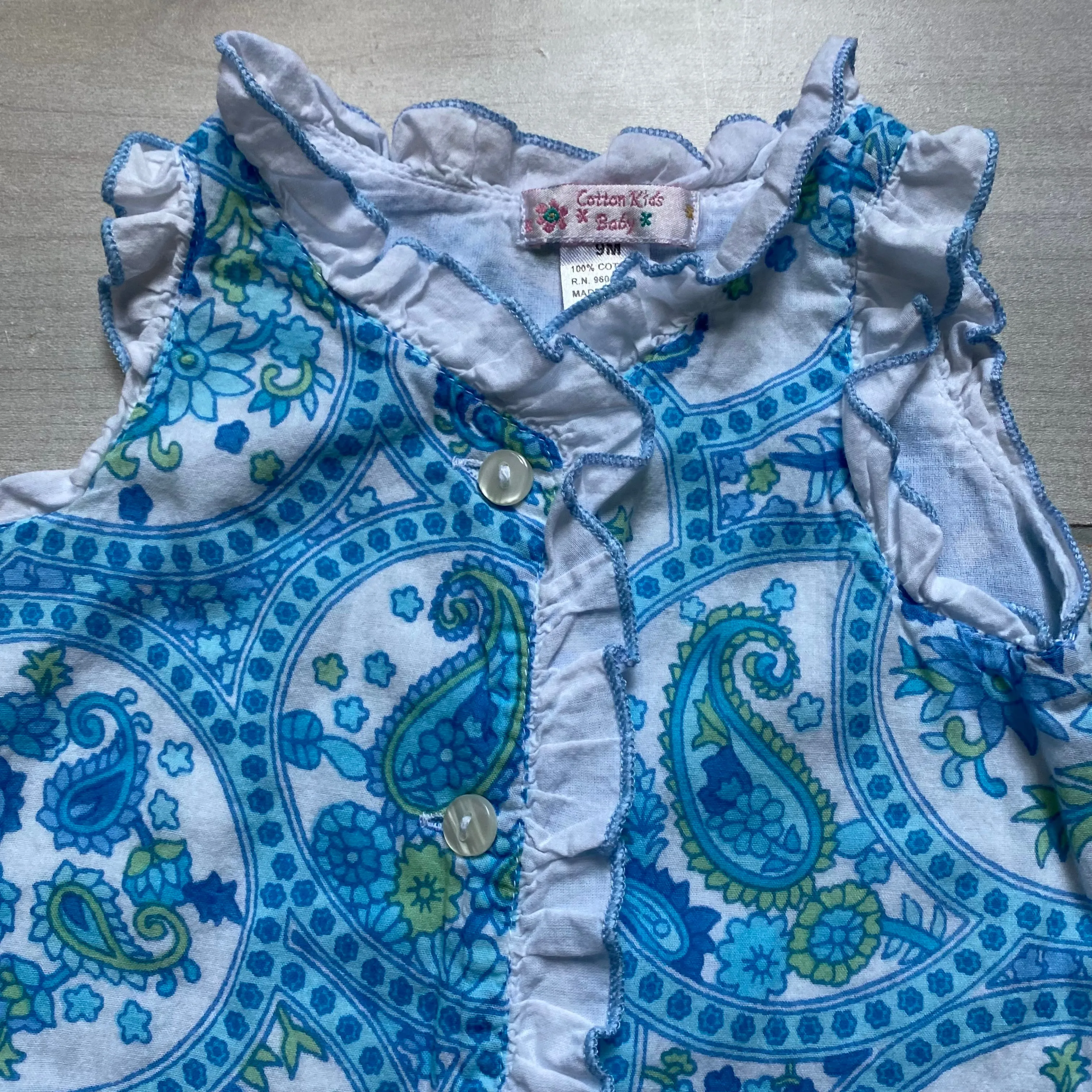 Cotton Kidz Baby Blue Paisley Romper