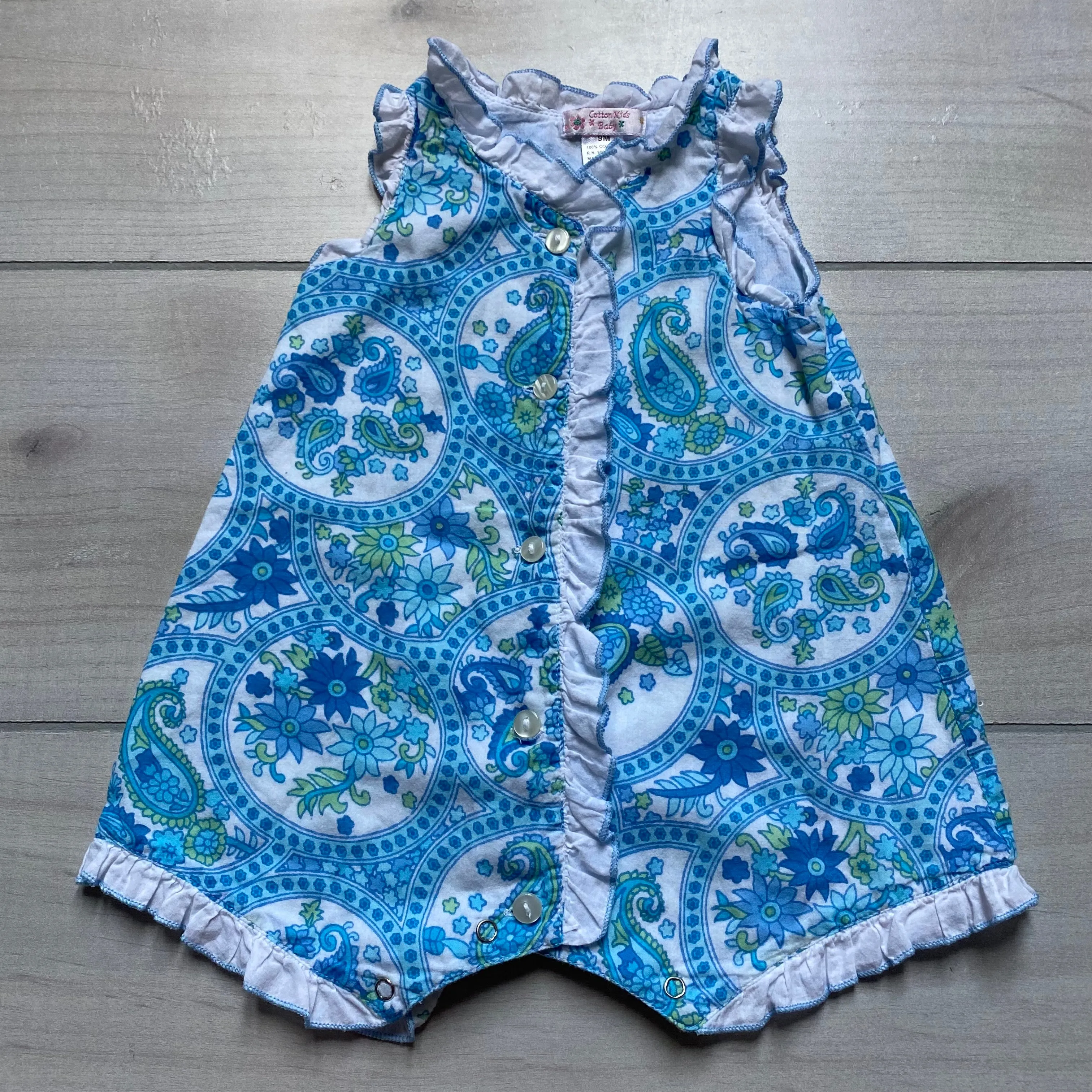 Cotton Kidz Baby Blue Paisley Romper