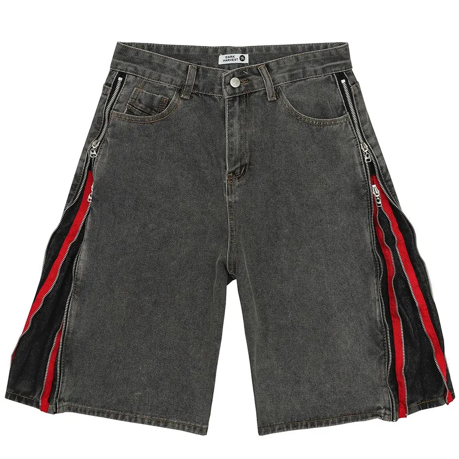 Double Zip Denim Shorts