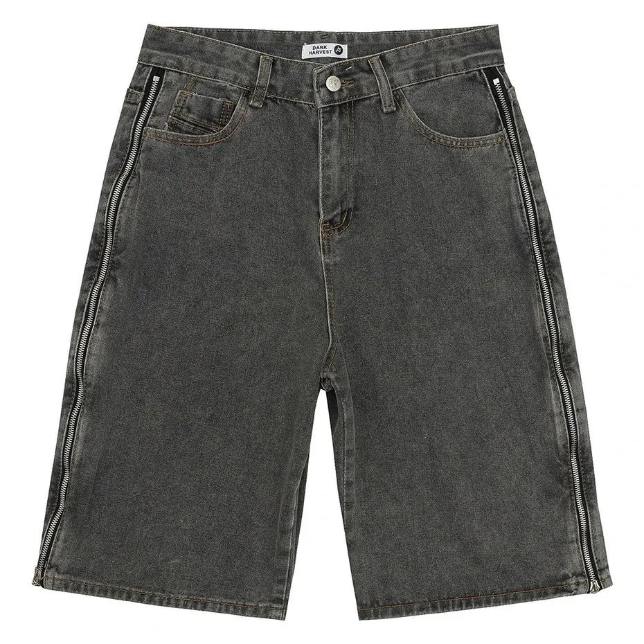 Double Zip Denim Shorts