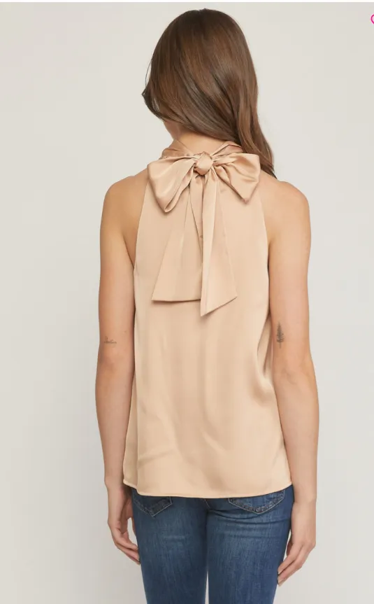 Eye on You Solid Mock Neck Sleeveless Top - Taupe
