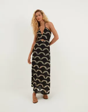 Eyelet Aila Long Dress - Black