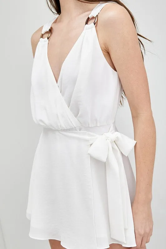 Fashionable White Trim Detail Side Tie Romper