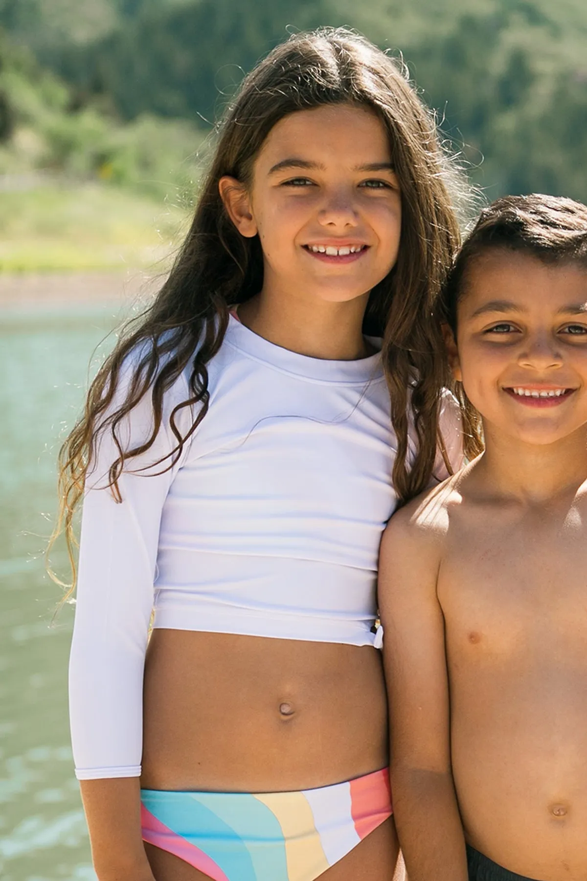 Girls Swimsuit Rashguard Feather 4 Arrow Ocean - White