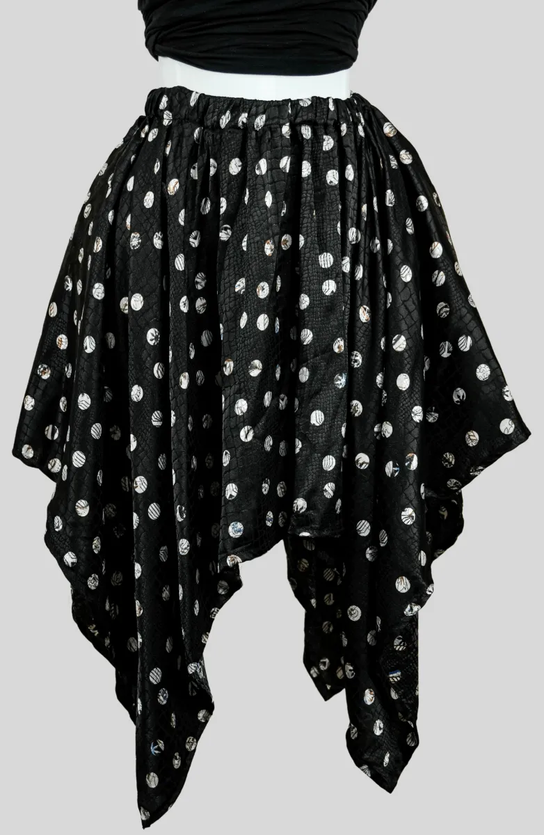 Handkerchief Hem Black Polka Dot Skirt  Boho Chic Style by Smooth Visage