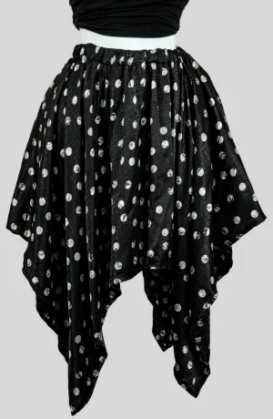 Handkerchief Hem Black Polka Dot Skirt  Boho Chic Style by Smooth Visage