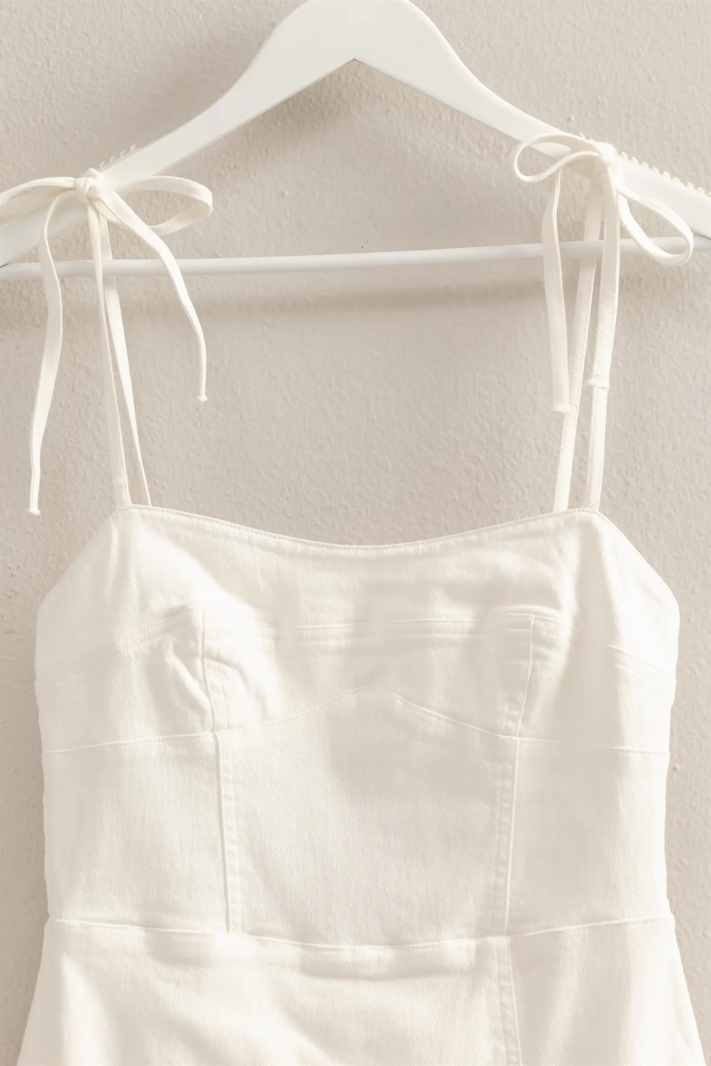 HF25E003-Washed Denim  Self-Tie Strap Romper