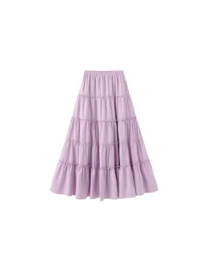 High-Waisted A-Line Maxi Flowy Skirt: Purple / S