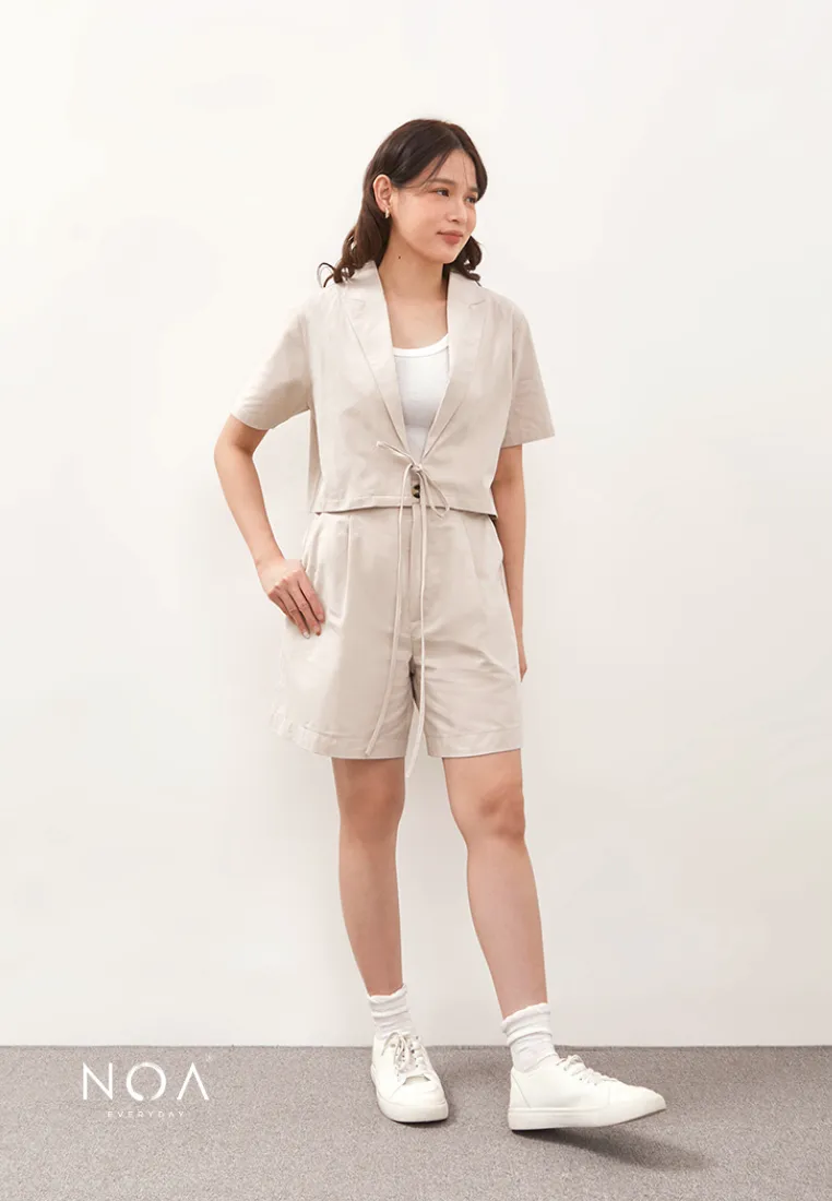 HIKARU Ribbon Short Sleeve Blazer - Light Cream