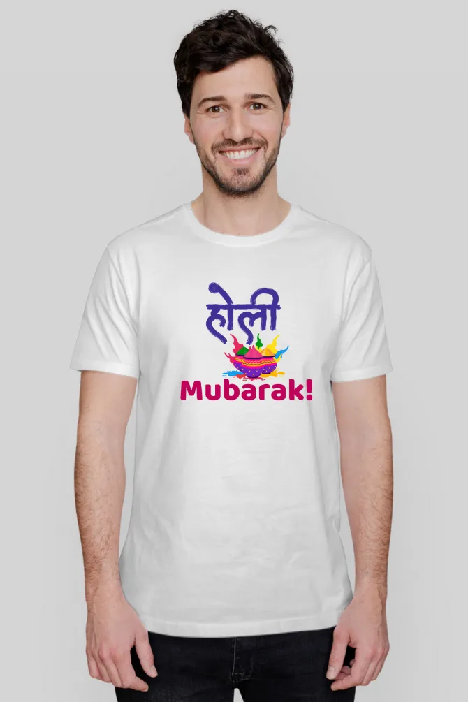 Holi Mubarak with colors T-shirt for men